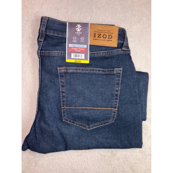 IZOD Comfort Stretch Denim Jeans Men's32X34 Straight Fit Dark Blue‎ - Picture 1 of 2